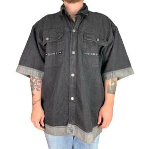 Vintage Lil Thug Black Denim Baggy Button Up Shirt